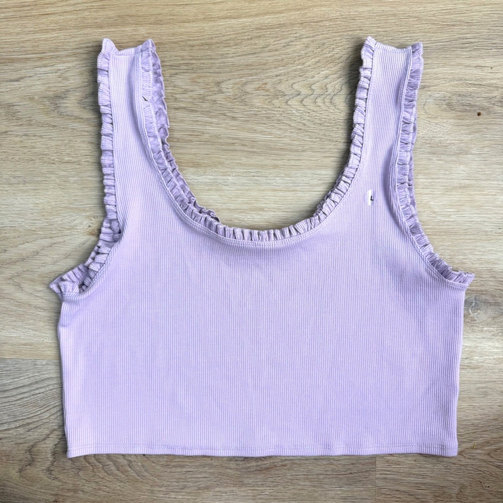 American Eagle (Purple) Ruffle Ribbed Tank Top Women Large
